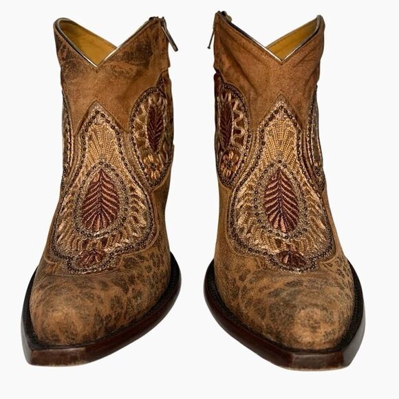 Old Gringo Bianca Leopard Boot 5" Gold Embellished Western Ankle Snip Toe 10 - Picture 3 of 10